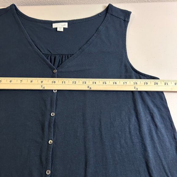 J. Jill V-Neck Tank Front Buttons‎ Linen Blend Navy Blue Womens Large Tall - Picture 9 of 12